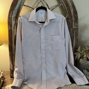 Brooks Brothers Men’s 100 Percent Cotton  Shirt, Size 15/34, Black , Brown Check